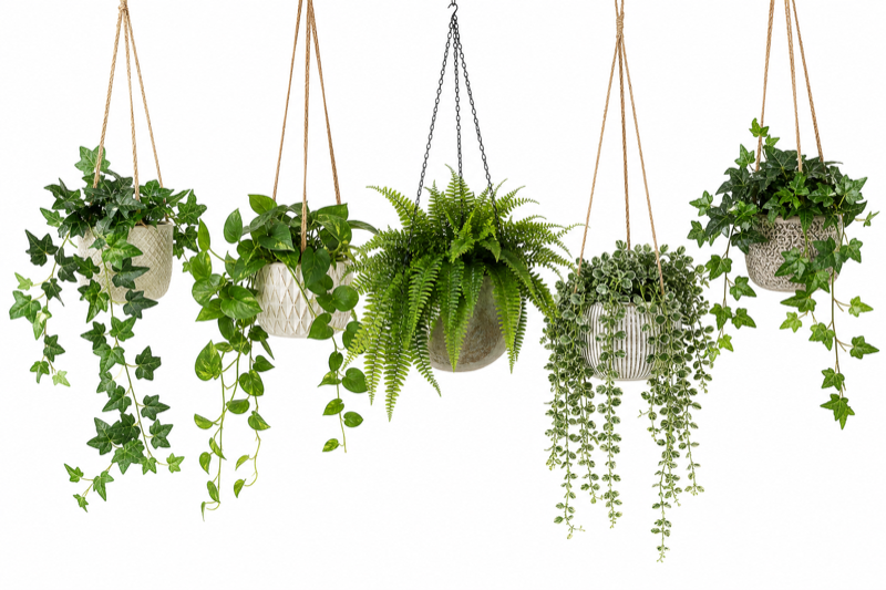 Faux hanging plants and decorative vines